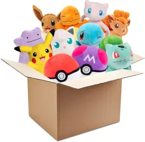 Pokemon Genreation I 5" Ball & 8" Plush Mystery Blind Box 2-Pack - Receive 1 Pokeball or Master Ball & 1 Assorted Stuffed Animal Figure Toy - Red & Blue - Gift for Kids, Boys, Girls - 2 