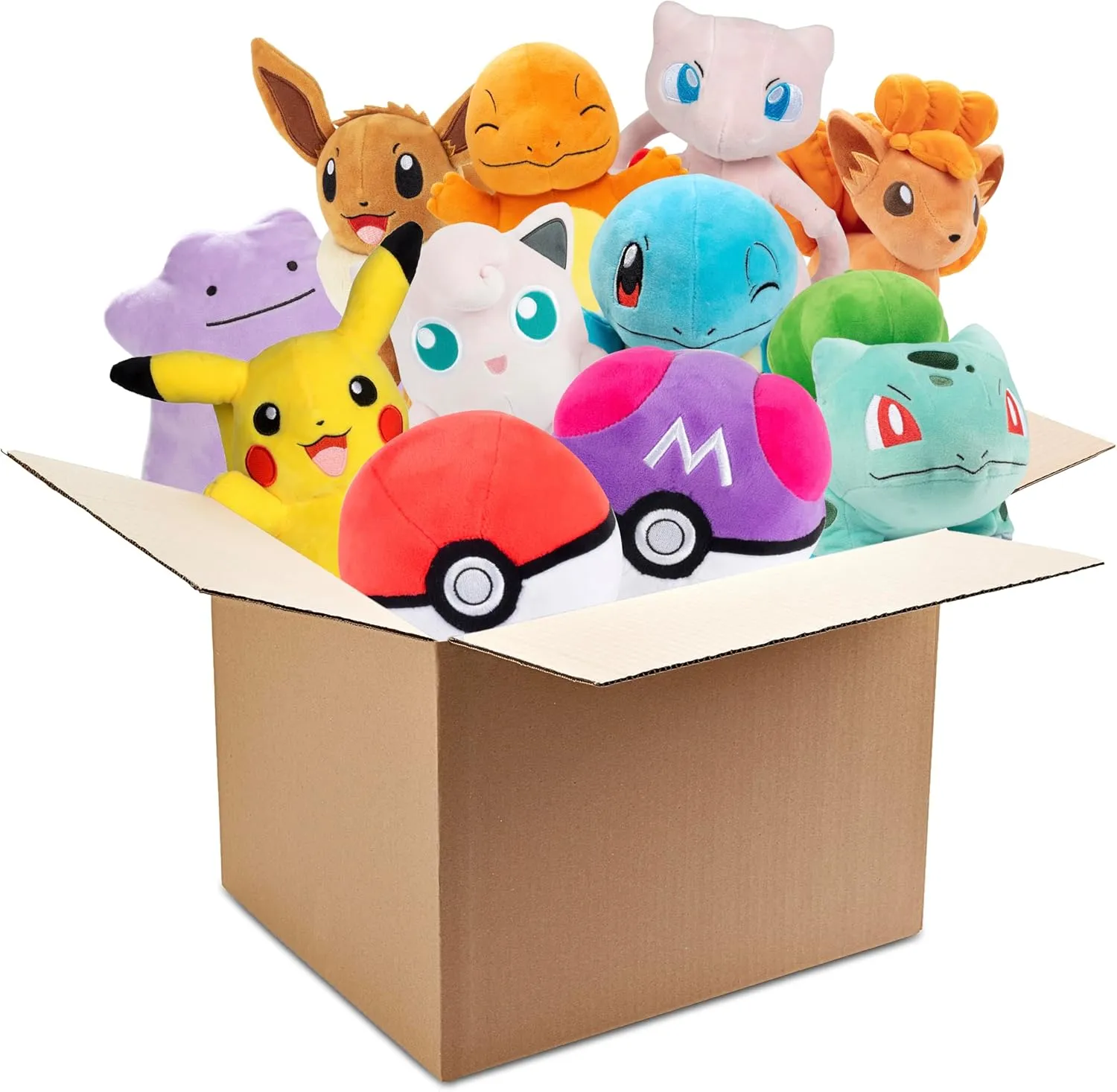 Pokemon Genreation I 5" Ball & 8" Plush Mystery Blind Box 2-Pack - Receive 1 Pokeball or Master Ball & 1 Assorted Stuffed Animal Figure Toy - Red & Blue - Gift for Kids, Boys, Girls - 2 