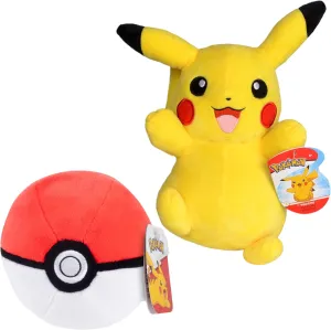 Pokemon Poke Ball & 8" Pikachu Plush 2-Pack - Officially Licensed - Authentic Soft Stuffed Pokeball Toy w/Weighted Bottom - Gift for Kids, Boys, Girls - 2 