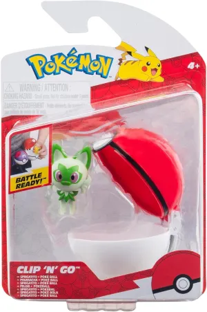 Pokémon Clip ‘N’ Go Sprigatito and Poké Ball - Includes 2-Inch Battle Figure and Poké Ball Accessory