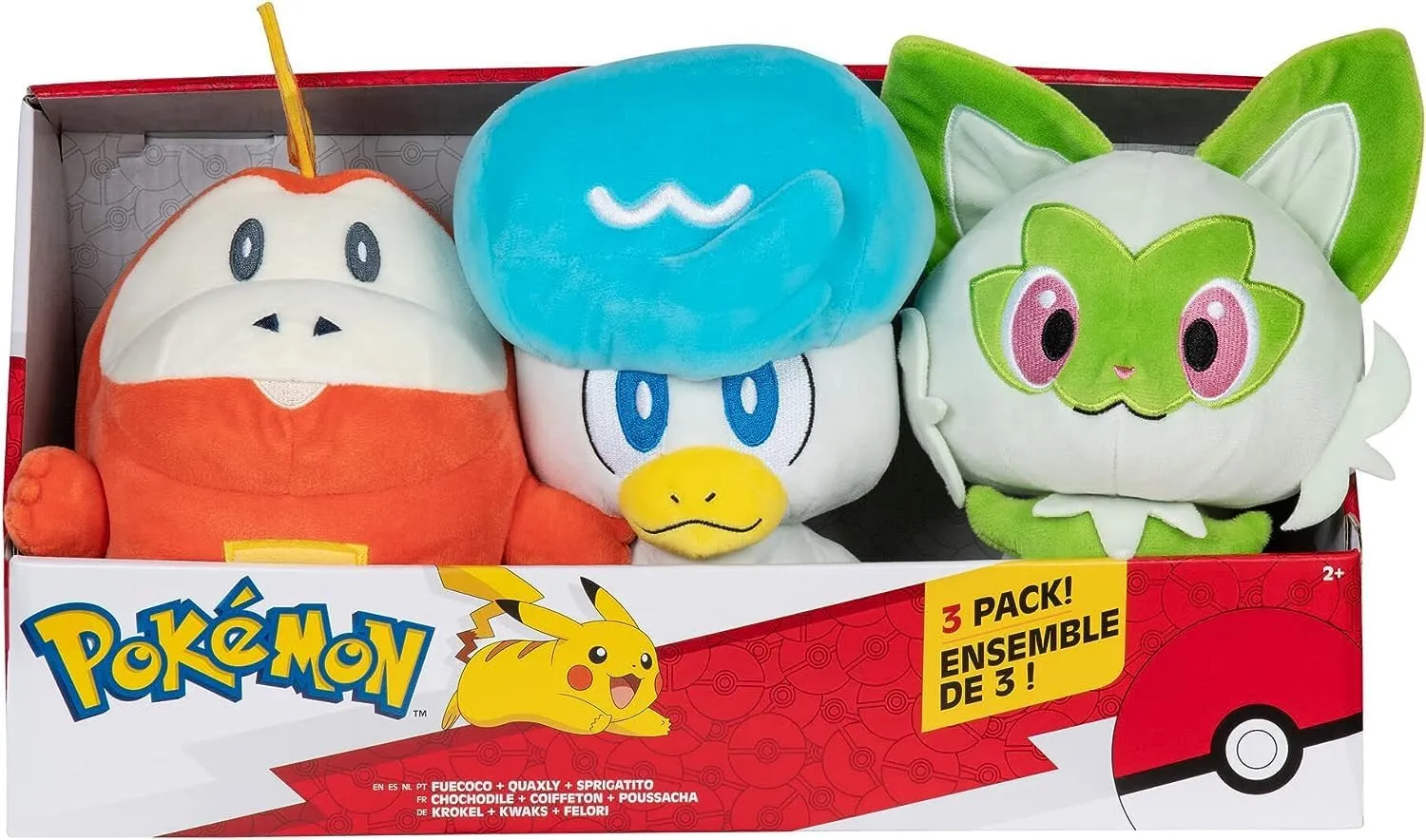 Pokémon Paldea First Partner Plush 3 Pack - 8-Inch Pokémon Plush of Fuecoco, Quaxly, and Sprigatito