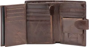 POKOFO Large RFID Genuine Leather Card Holder Trifold Wallet Snap Closure 3 ID Windows for men