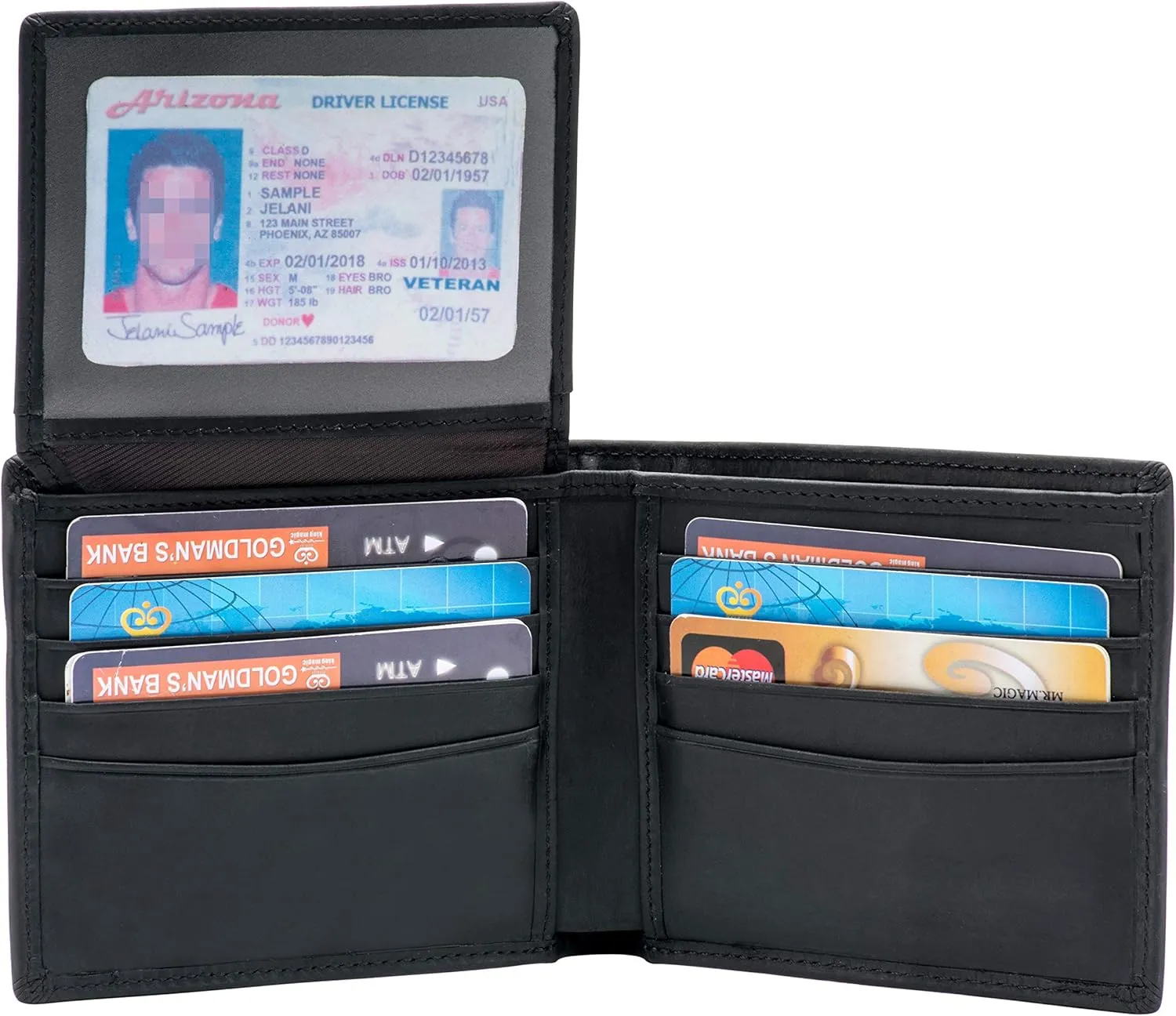 POKOFO RFID Blocking Genuine Leather Bifold Wallet for Men with Zipper and 2 ID Windows