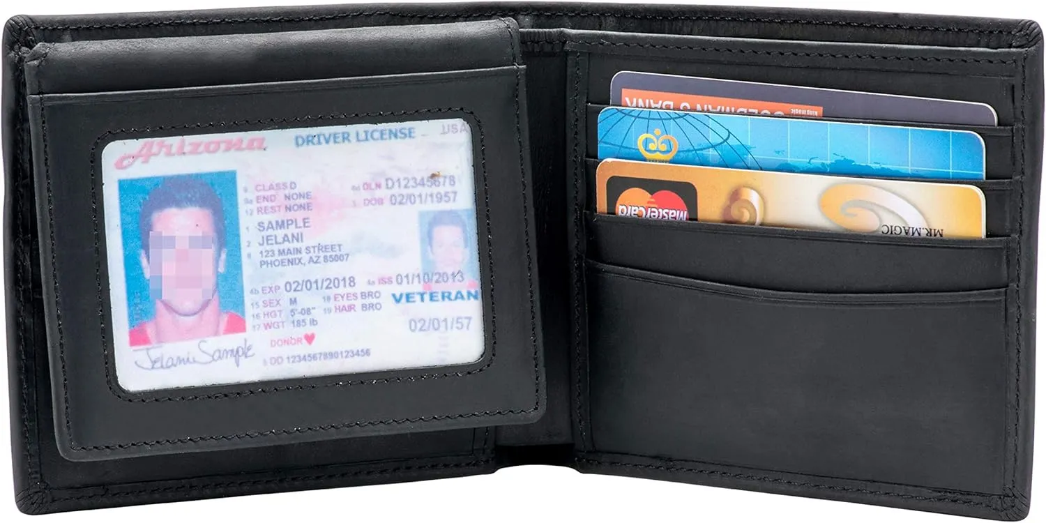 POKOFO RFID Blocking Genuine Leather Bifold Wallet for Men with Zipper and 2 ID Windows