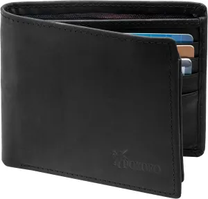 POKOFO RFID Blocking Genuine Leather Bifold Wallet for Men with Zipper and 2 ID Windows