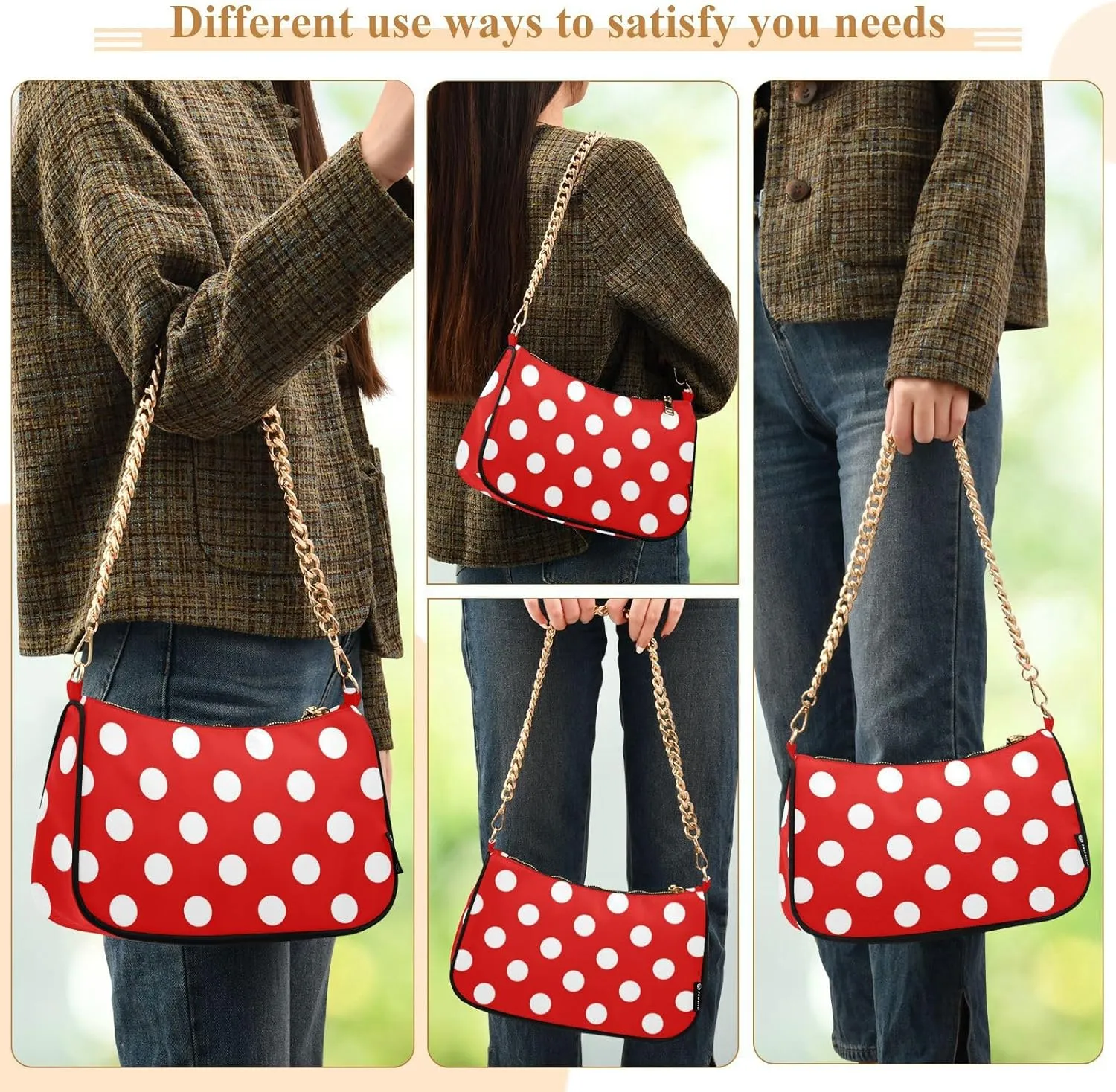 Polka Dot Red Shoulder Bag for Women Small Purse Chain Clutch Mini Purse with Chain Strap for Women Girlfriend