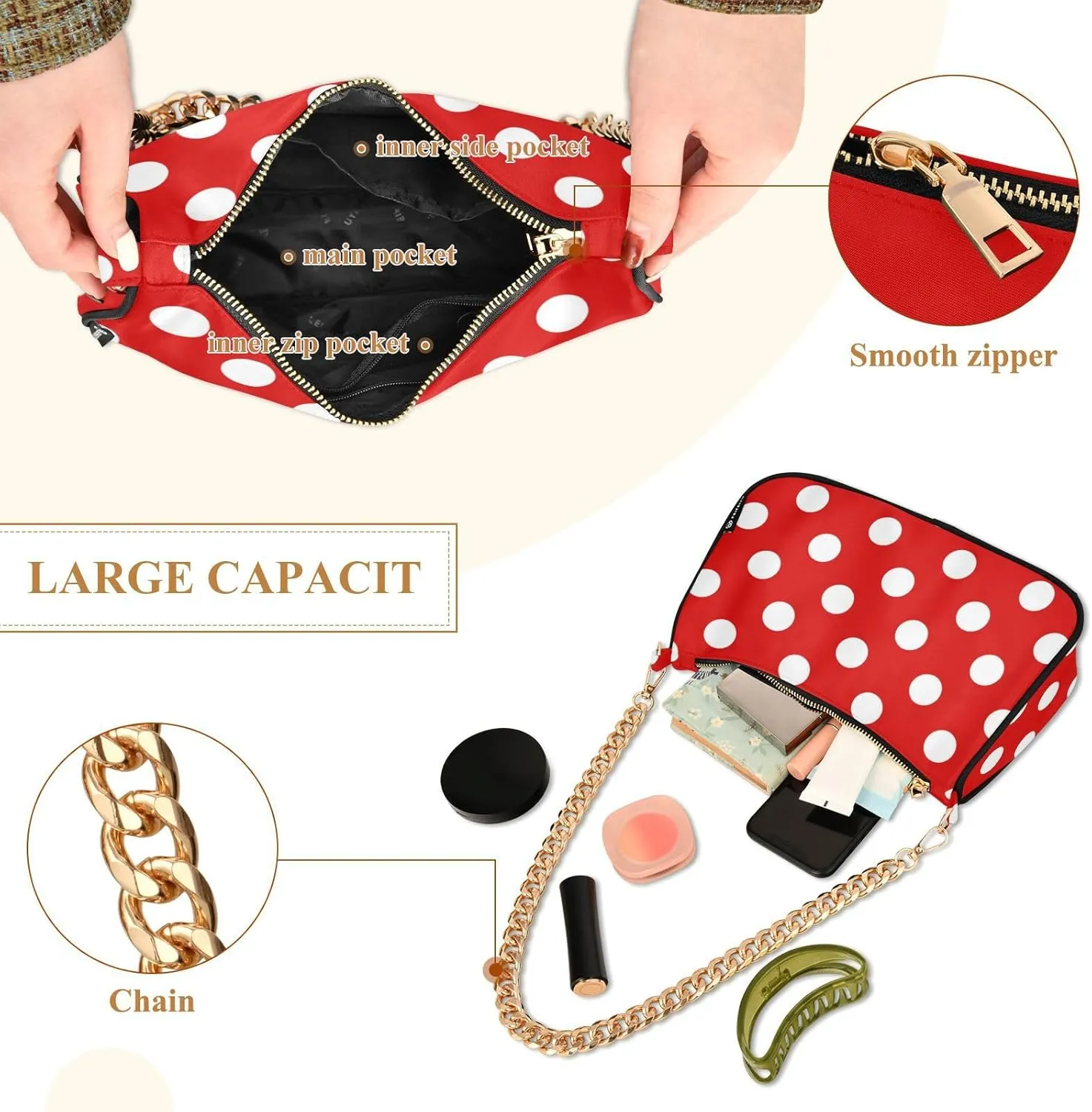 Polka Dot Red Shoulder Bag for Women Small Purse Chain Clutch Mini Purse with Chain Strap for Women Girlfriend