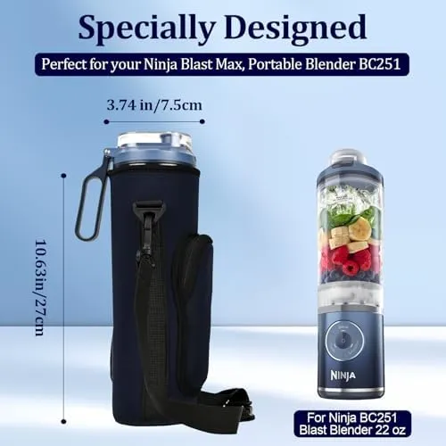 Portable Blender Carrying Case Bag for Ninja Blast Max Portable Blender BC251NV BC251IV BC251GY BC251MT BC251PK BC251LD BC251SL, Blender insulated sleeve with Crossbody Strap(Navy blue)