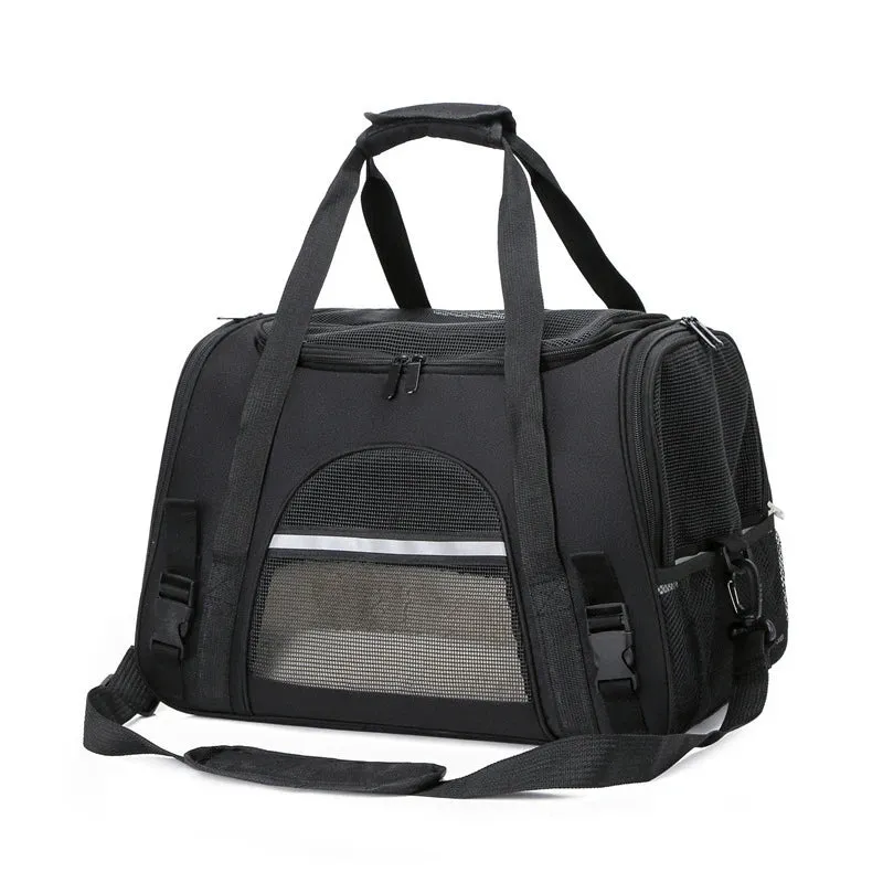 Portable Soft-Sided Foldable Carrier with Breathable Mesh Travel Handbag for Small Pets