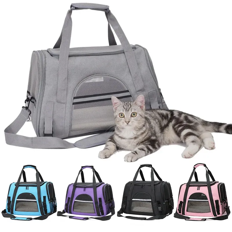 Portable Soft-Sided Foldable Carrier with Breathable Mesh Travel Handbag for Small Pets