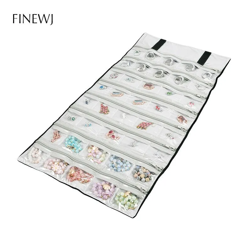 Portable Travel Jewelry Display Carrying Zipper Roll Bag Earrings Pendant Necklace Chain Storage Case Bracelet Lattice Organizer