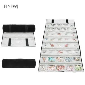 Portable Travel Jewelry Display Carrying Zipper Roll Bag Earrings Pendant Necklace Chain Storage Case Bracelet Lattice Organizer
