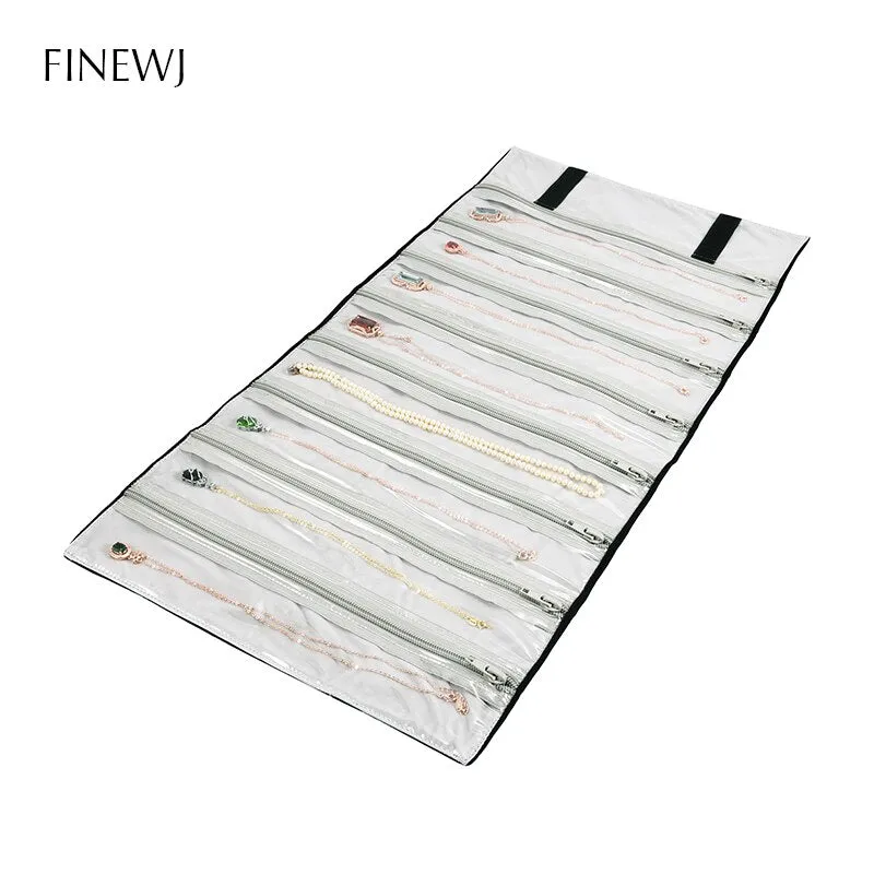 Portable Travel Jewelry Display Carrying Zipper Roll Bag Earrings Pendant Necklace Chain Storage Case Bracelet Lattice Organizer
