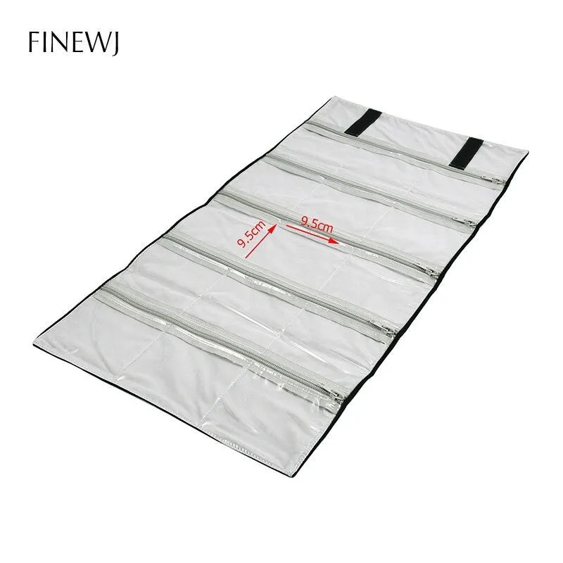 Portable Travel Jewelry Display Carrying Zipper Roll Bag Earrings Pendant Necklace Chain Storage Case Bracelet Lattice Organizer