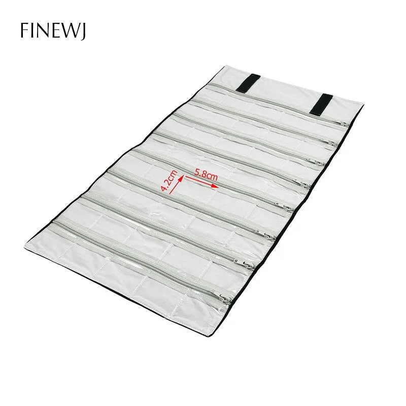 Portable Travel Jewelry Display Carrying Zipper Roll Bag Earrings Pendant Necklace Chain Storage Case Bracelet Lattice Organizer