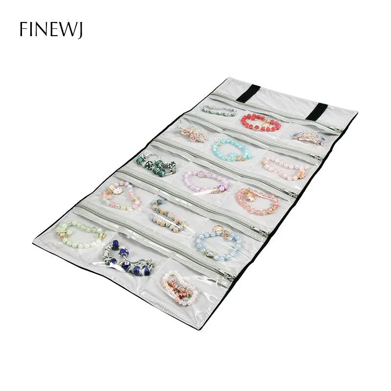 Portable Travel Jewelry Display Carrying Zipper Roll Bag Earrings Pendant Necklace Chain Storage Case Bracelet Lattice Organizer
