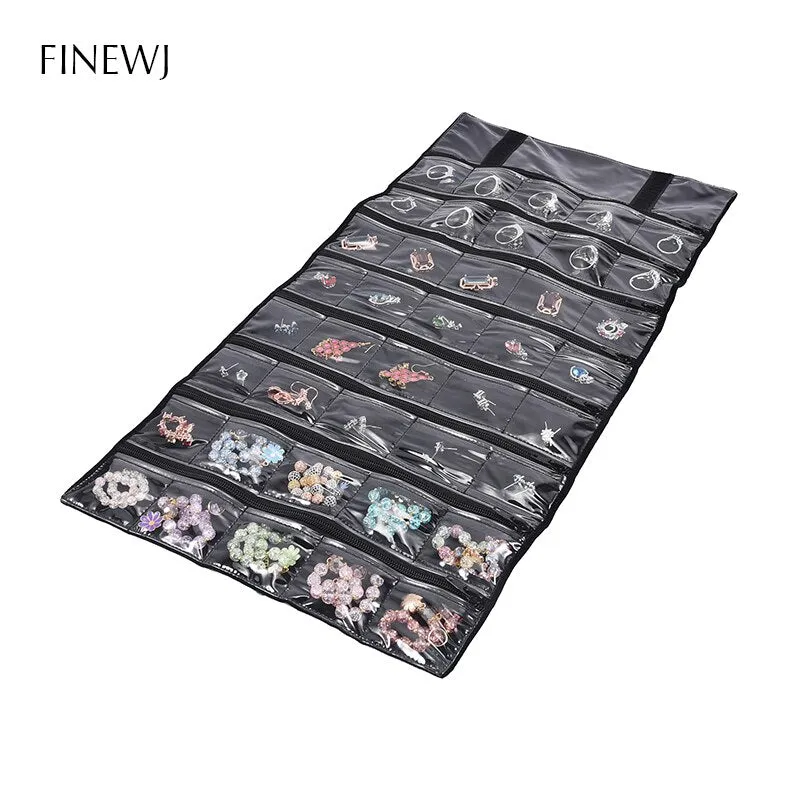 Portable Travel Jewelry Display Carrying Zipper Roll Bag Earrings Pendant Necklace Chain Storage Case Bracelet Lattice Organizer