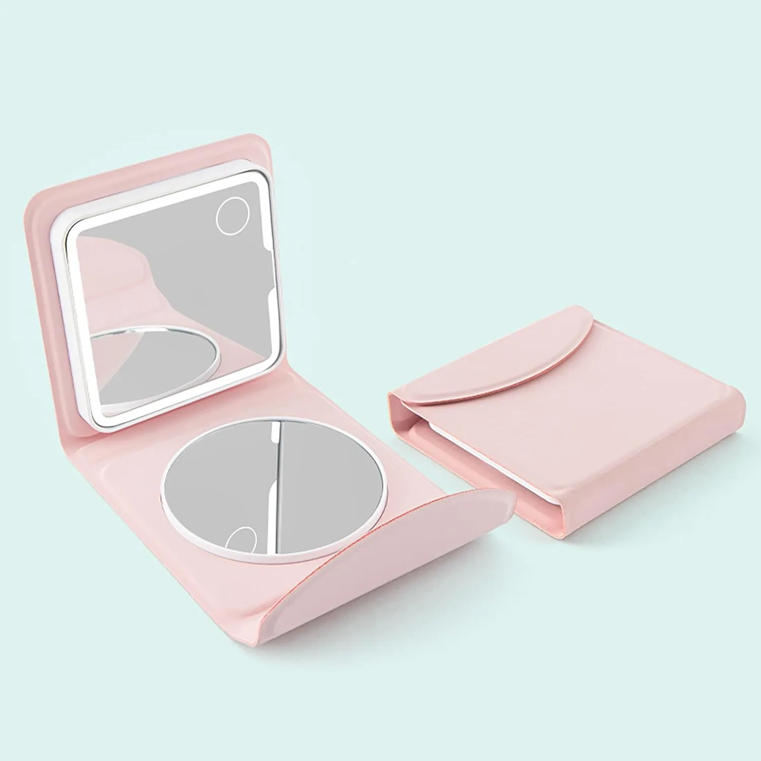Portable Travel Makeup Mirror with Lights-Pink