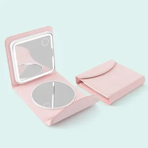 Portable Travel Makeup Mirror with Lights-Pink