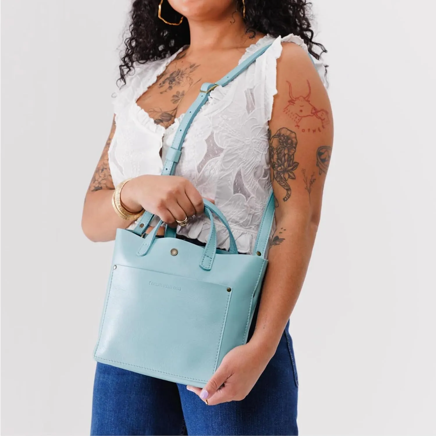 Portland Leather Goods Mini Snap Crossbody Tote Bag for Women – Handmade, Snap Closure, Durable & Unlined – Outside Pocket