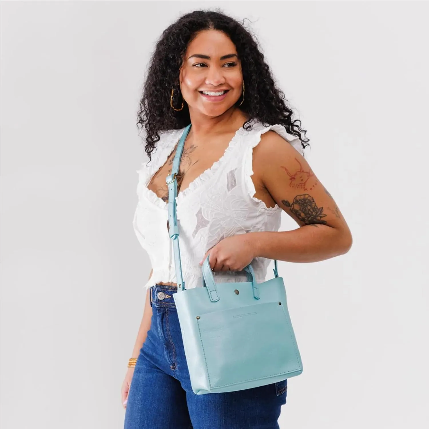 Portland Leather Goods Mini Snap Crossbody Tote Bag for Women – Handmade, Snap Closure, Durable & Unlined – Outside Pocket