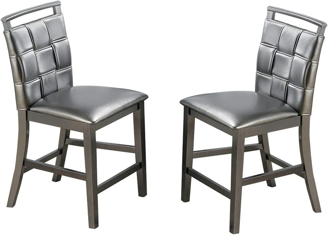Poundex, Silver Set of 2 PU Upholstery Counter Height Chairs