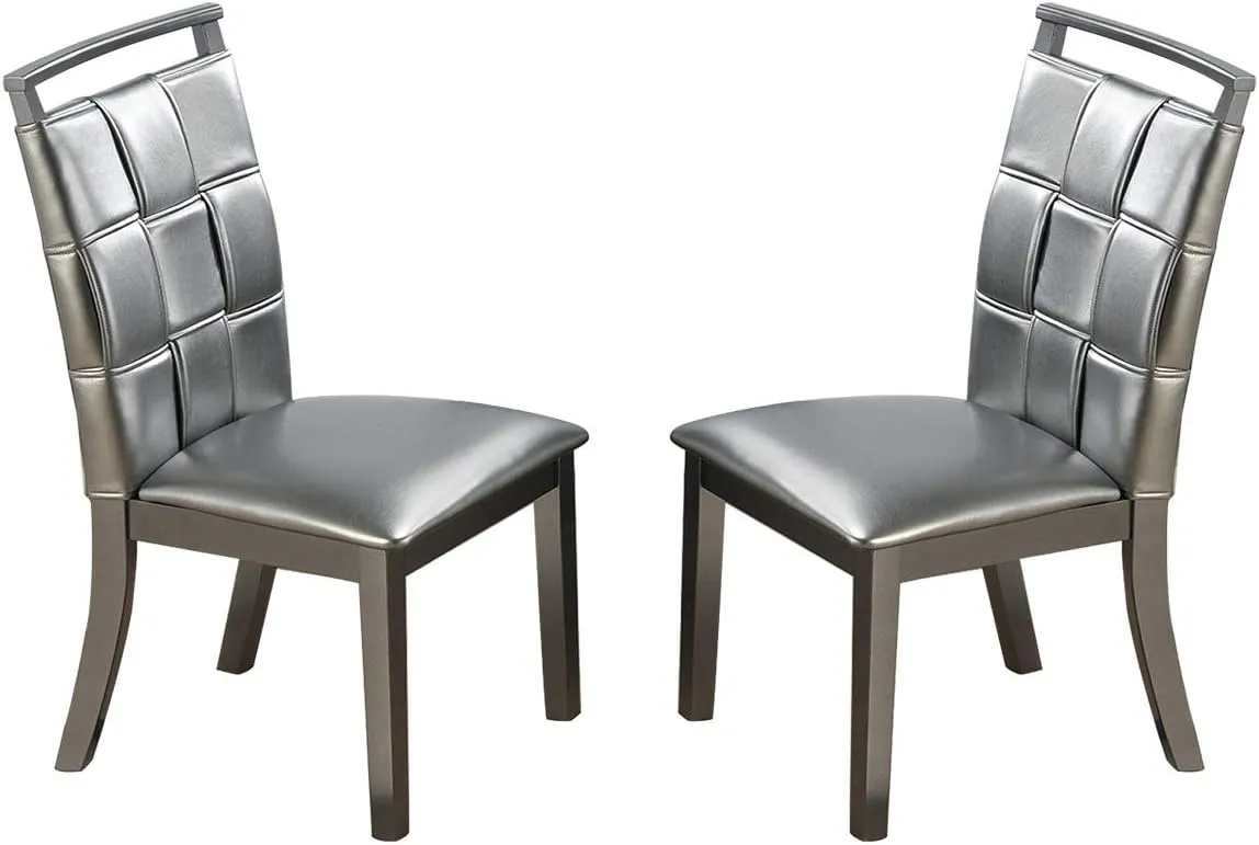 Poundex, Silver Set of 2 PU Upholstery Dining Chairs