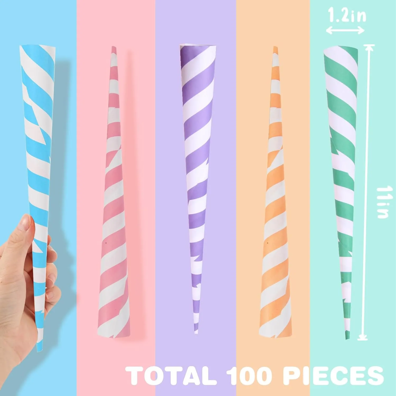 Premium Cotton Candy Cones 100 Pack Carnival Theme - Candy Park Multicolor Cotton Candy Sticks for Cotton Candy Machines - Celebrations & Party Supplies