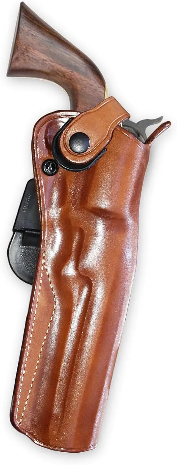 Premium Leather Paddle Holster OWB with Retention Strap, Fits Pietta 1851, 36/44 Caliber Colt Navy Black Powder Revolver 7.5" BBL, R/H Draw, Brown Color #1587#