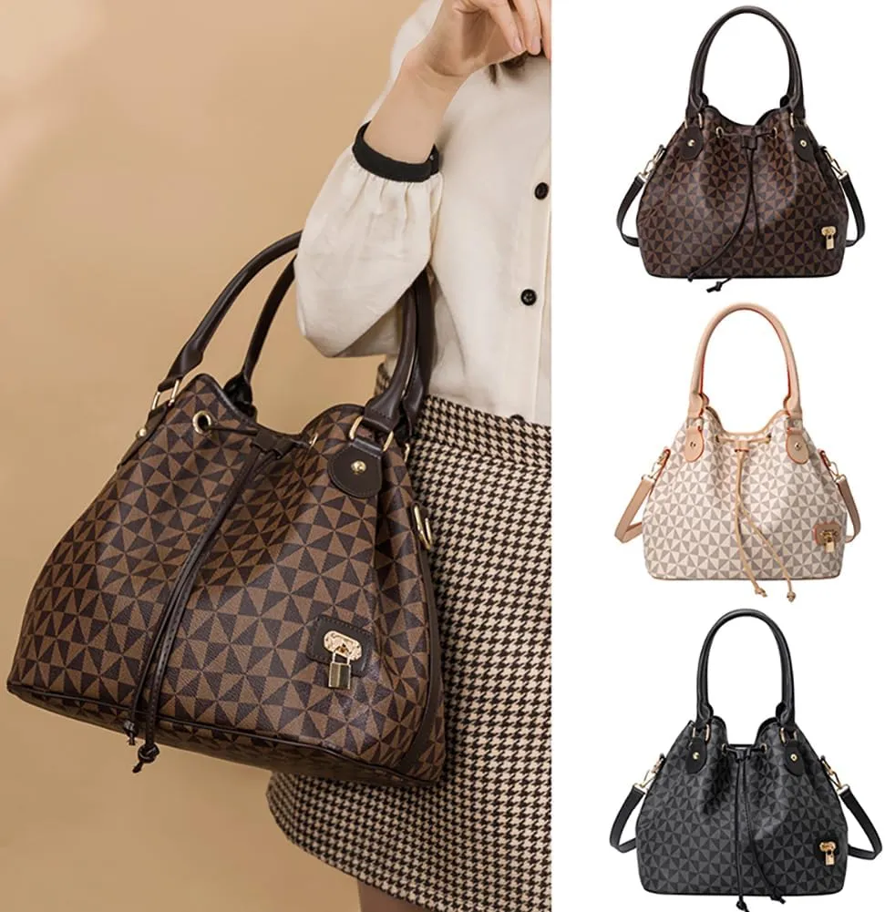 Printed Pattern Shoulder Bags for Women, Large Roomy Drawstring Handbag, Trendy Top Handle Satchel Hobo Purse