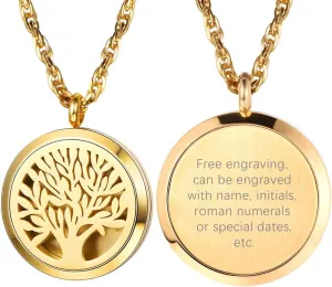 PROSTEEL Personalized Customize Tree of Life Locket Essential Oil Diffuser Perfume Necklace Aromatherapy Necklace,Women Jewelry,18K Real Gold Plated,Valentine Christmas Gift