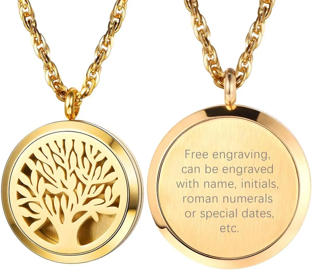 PROSTEEL Personalized Customize Tree of Life Locket Essential Oil Diffuser Perfume Necklace Aromatherapy Necklace,Women Jewelry,18K Real Gold Plated,Valentine Christmas Gift
