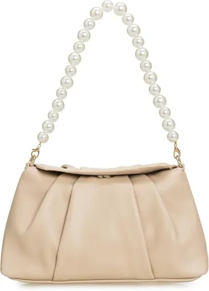 PU Clutch Handbag for Women Evening Bag Formal Dressy Purse with Pearl Strap