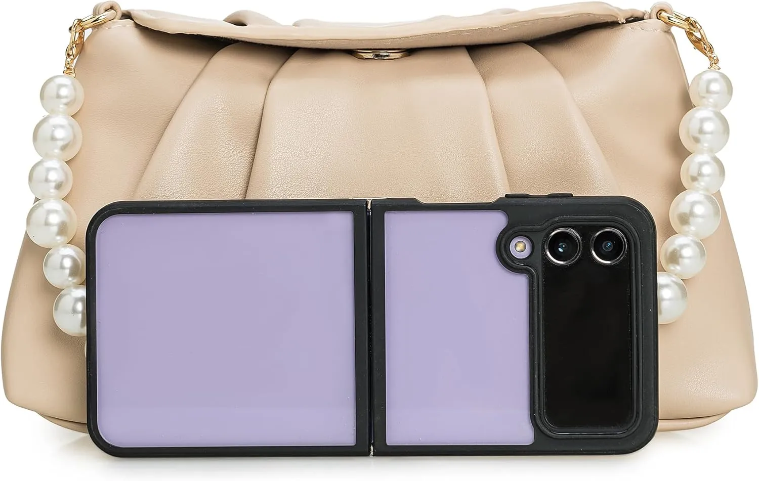 PU Clutch Handbag for Women Evening Bag Formal Dressy Purse with Pearl Strap