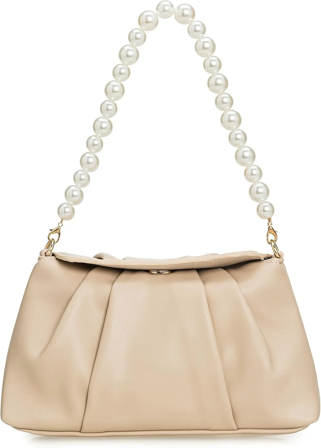 PU Clutch Handbag for Women Evening Bag Formal Dressy Purse with Pearl Strap