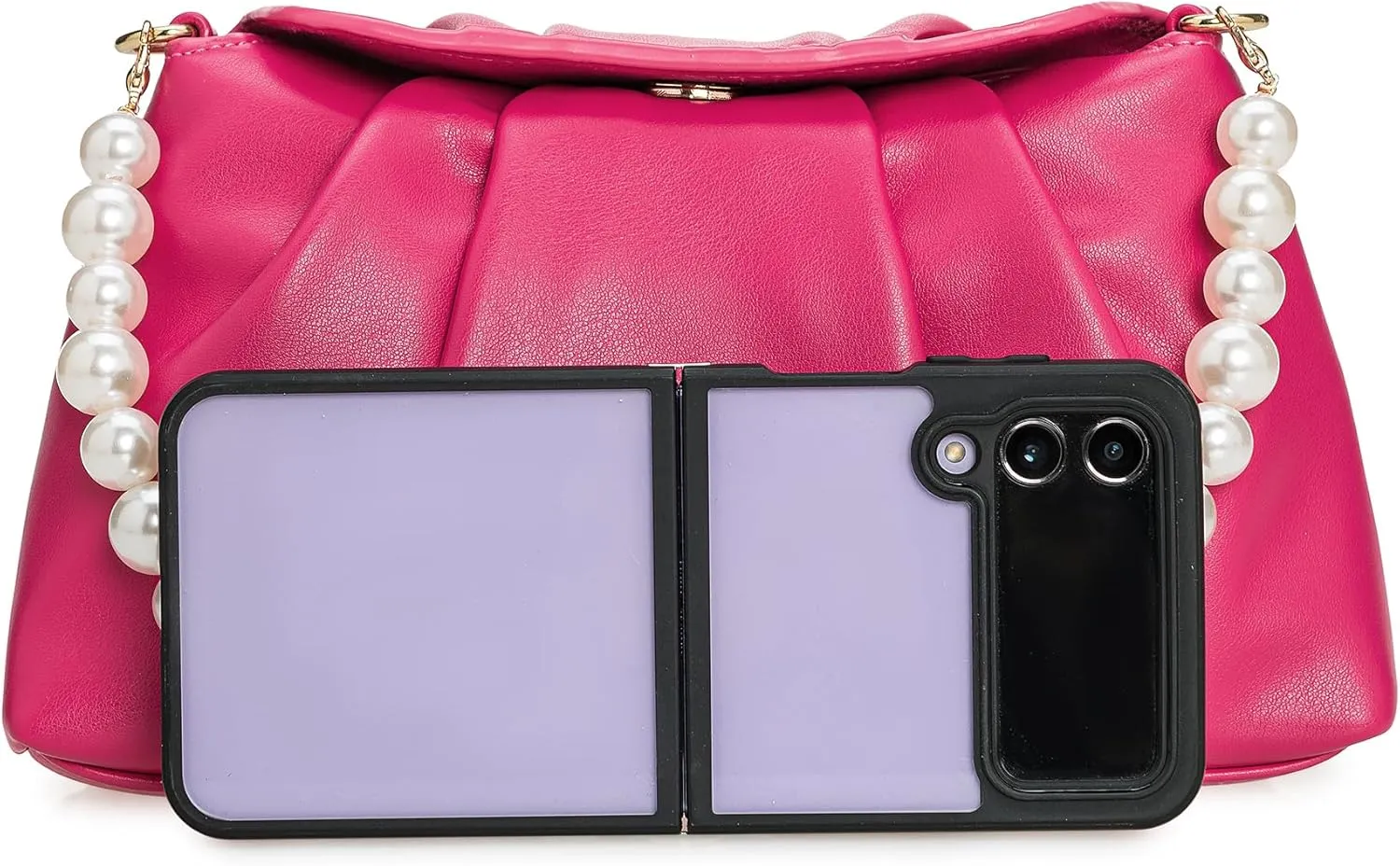 PU Clutch Handbag for Women Evening Bag Formal Dressy Purse with Pearl Strap