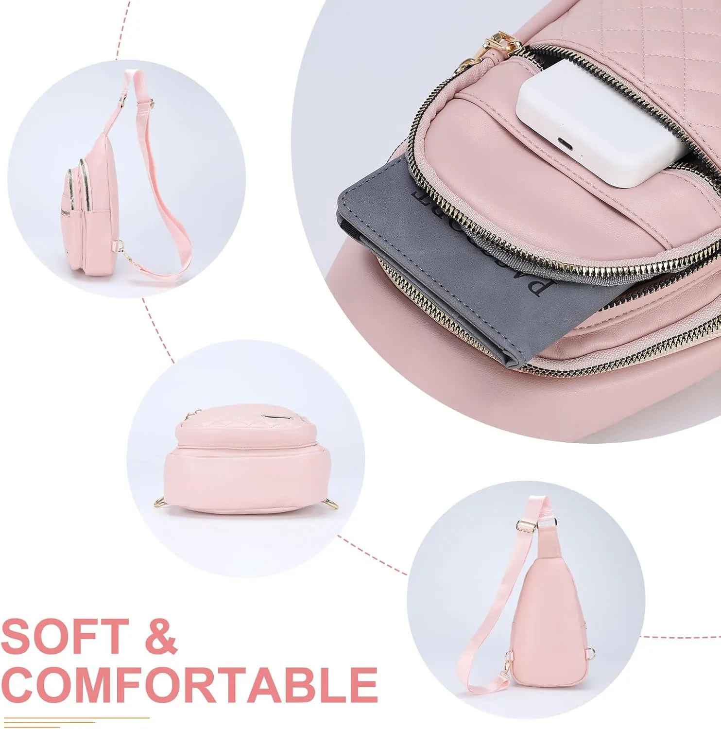 PU Leather Small Sling Bag Mini Crossbody Backpack Daypack - 7.9" Good for Hiking Travel Running Cycling Sports - Pink