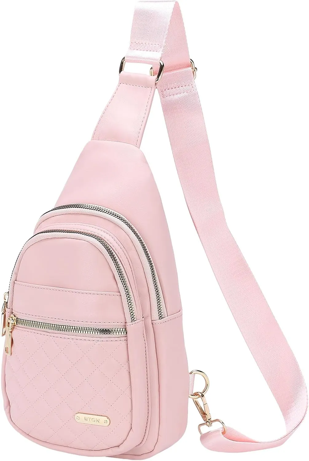 PU Leather Small Sling Bag Mini Crossbody Backpack Daypack - 7.9" Good for Hiking Travel Running Cycling Sports - Pink