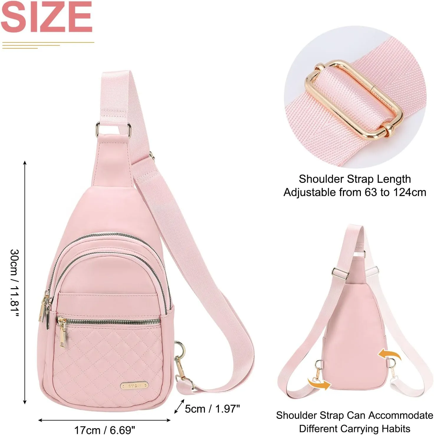 PU Leather Small Sling Bag Mini Crossbody Backpack Daypack - 7.9" Good for Hiking Travel Running Cycling Sports - Pink