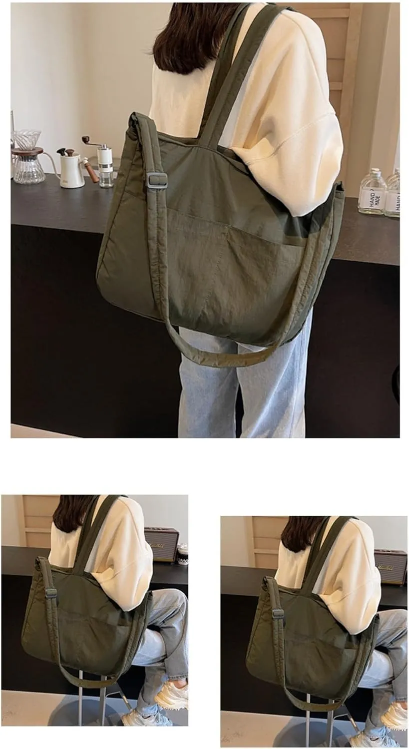 Puffy Tote Bag for Women with Zipper Large Lightweight Crossbody Handbag for Travel Gym Work