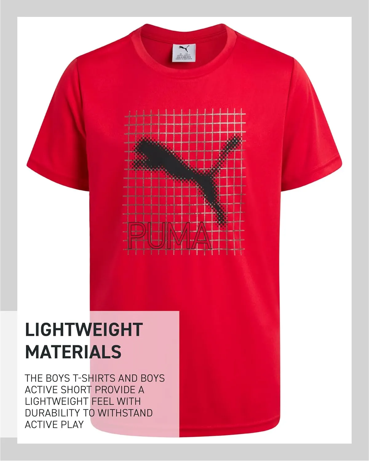PUMA Boys Active Short Set - 3 Piece Short Sleeve Logo Graphic Tee and Poly Interlock Mesh Shorts for Boys (Sizes: 4-16)