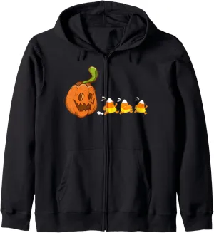 Pumpkin Ghost Eating Candy Corn Video Game Halloween 2020 Zip Hoodie