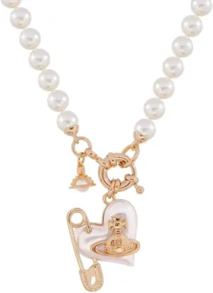Punk Necklaces of Saturn for Women - Pearl Love Heart Clip Pin Saturn Necklace(Gold)