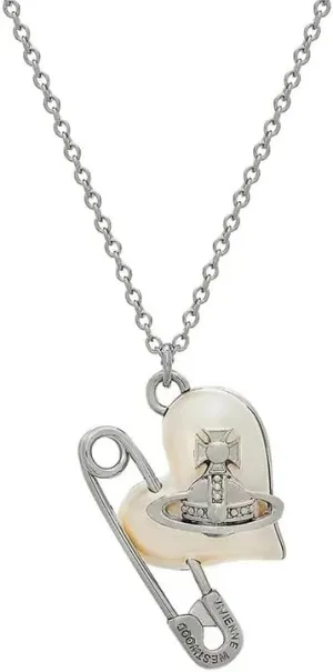 Punk Necklaces of Saturn for Women - Pearl Love Heart Clip Pin Saturn Necklace(Silver)