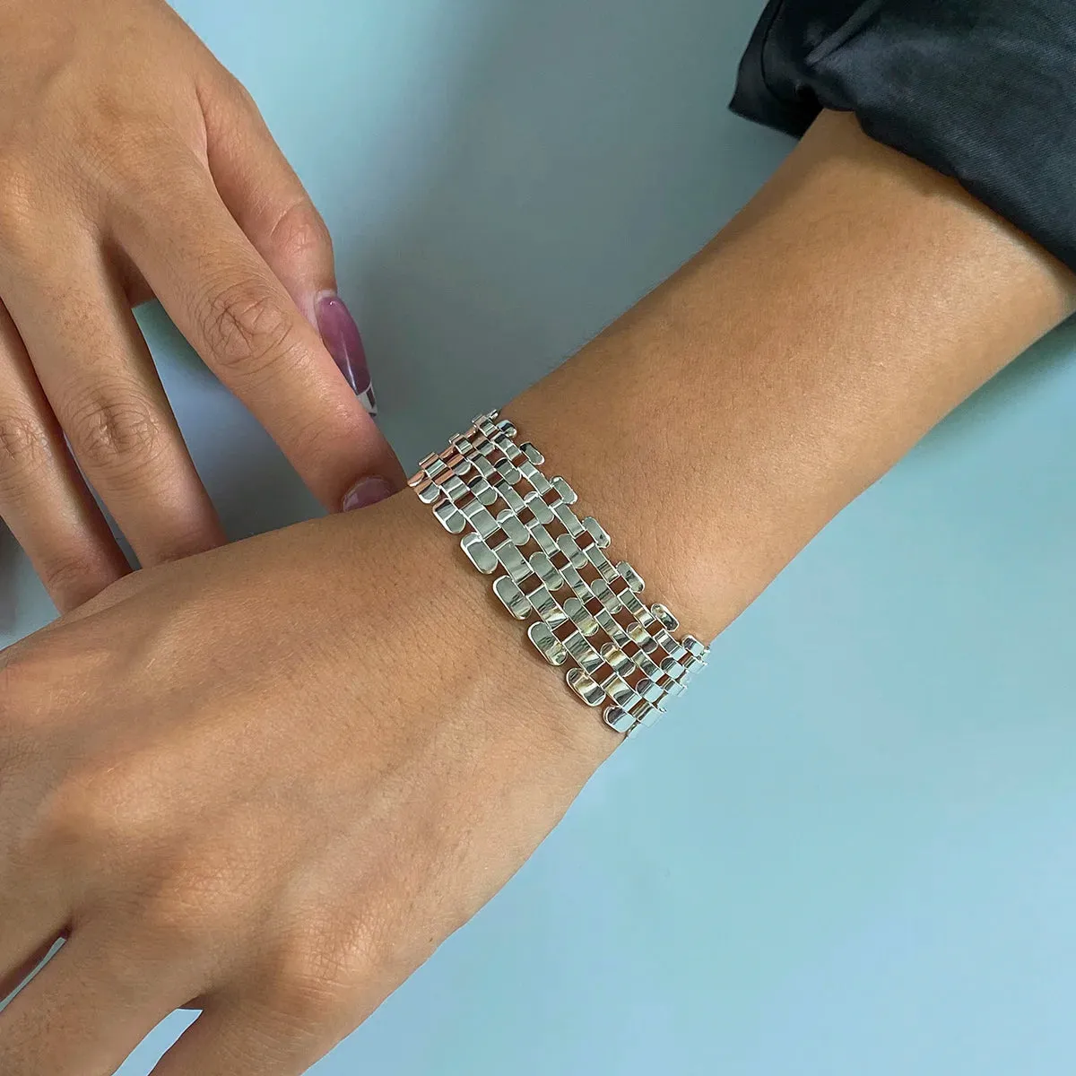Punk Wide Chunky Lattice Bracelet