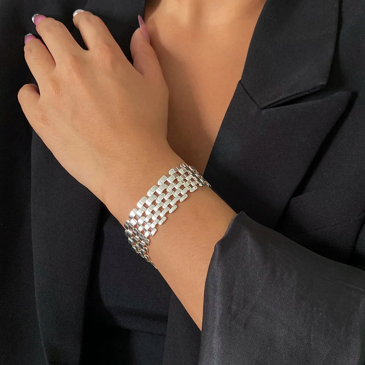 Punk Wide Chunky Lattice Bracelet