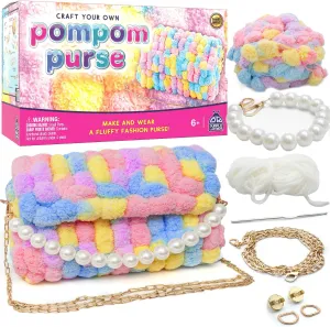 PURPLE LADYBUG Make Your Own Pompom Purse Craft Kit - Girls Arts and Crafts Ages 8-12, Gifts for Girls 6-12 Years Old, Complete Handbag Making Set for DIY Project Activity
