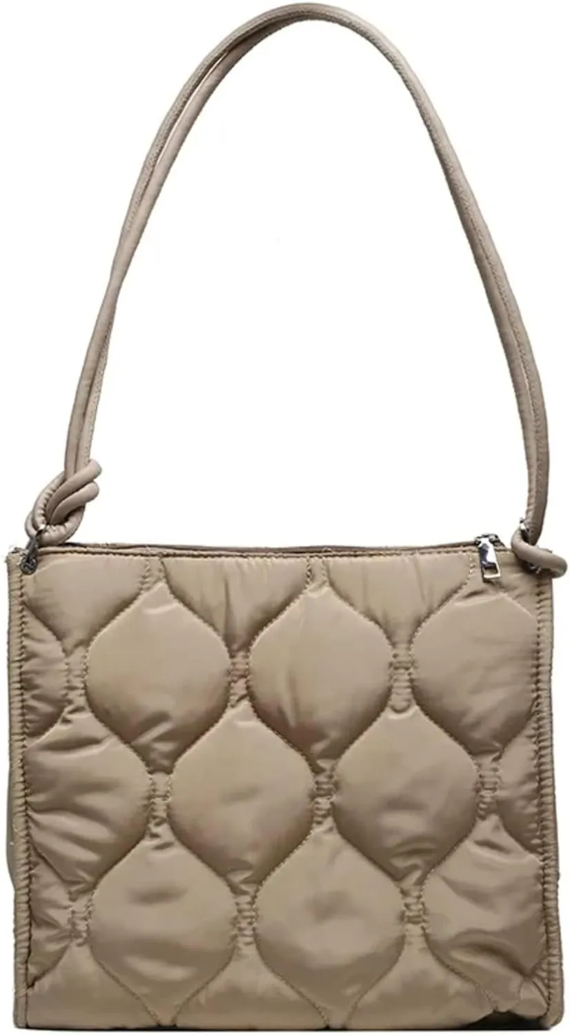 Quilted Padded Women Shoulder Bags Nylon Crossbody Bag Down Cotton Lady Handbags Large Tote Purses Winter (Black)