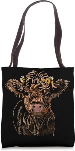 "Baby Highland Cow" Jamie's Hand-Drawn Cow Collection Tote Bag