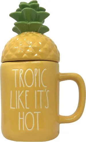 Rae Dunn Coffee Mugs with Decorative ceramic Lids (Tropic Like Its Hot)